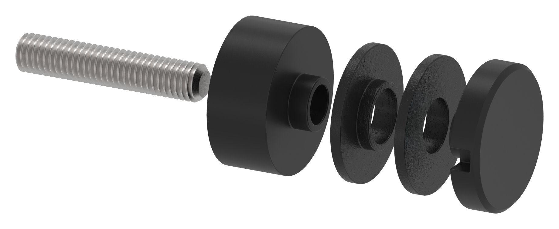 Glaspunkthalter 30mm, Anschluss: flach, V2A, pulverbeschichtet in RAL 9005 schwarz matt