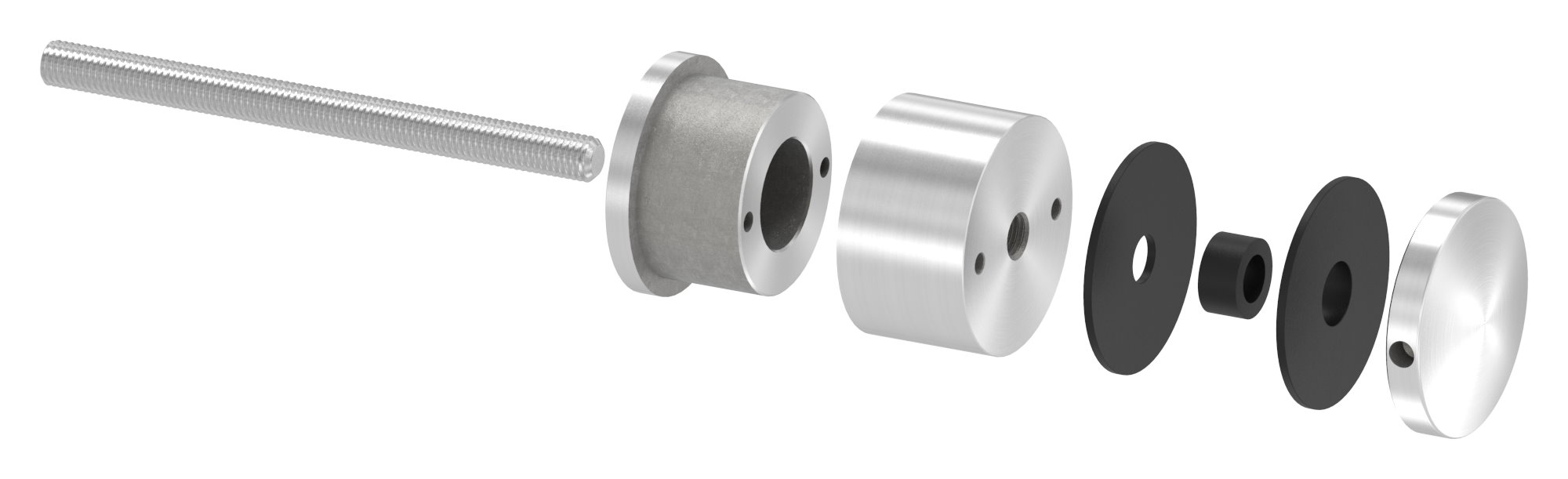 Glaspunkthalter 52mm, flach, verstellbar, V2A