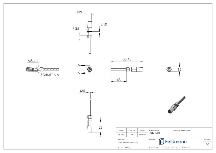 Gewindeterminal zur Selbstmontage für Seil Ø 3mm und Gewinde M5, V4A