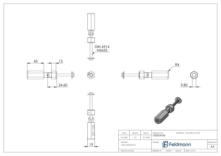 Gewindeterminal zur Selbstmontage, Seil 6mm, V2A
