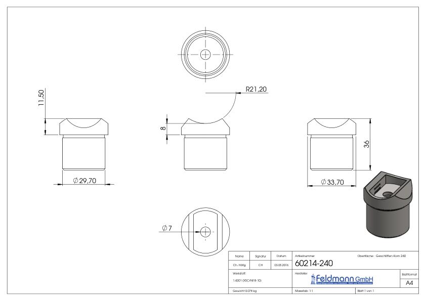 Rohrsattel, Anschluss oben: Rohr 42,4mm, V2A