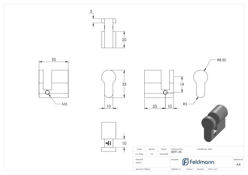 Blindzylinder mit Länge 35mm