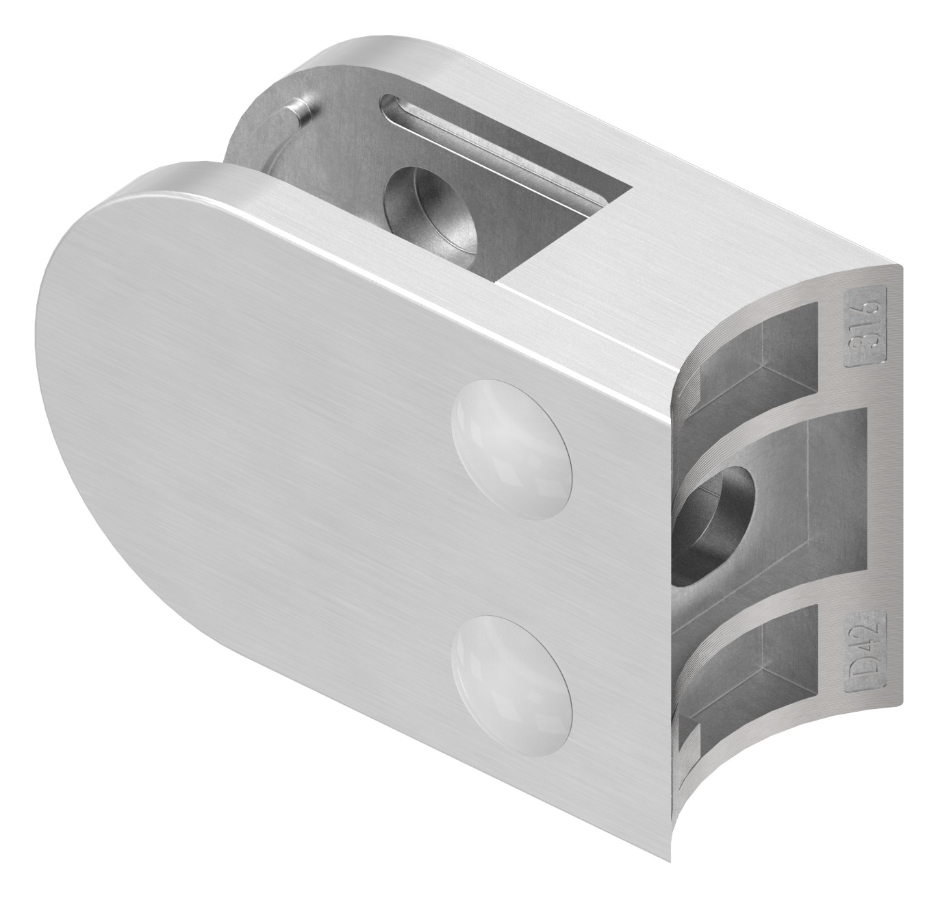 Glasklemme Mod. 38, Anschluss: 42,4mm, V4A Glasklemme Mod. 38, Anschluss: 42,4mm, V4A