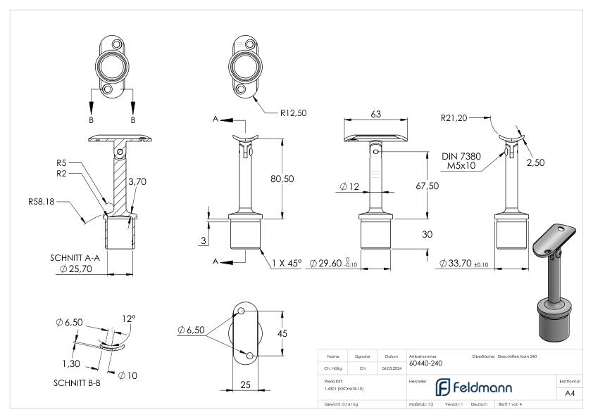Rohrabschlussstopfen mit Gelenk und Platte, für 33,7x2,0mm, V2A