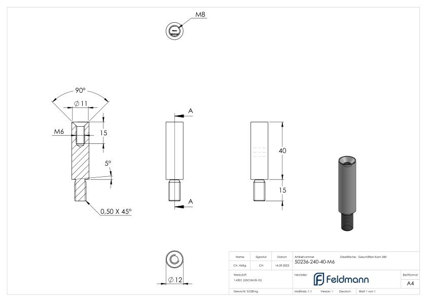 Stift Ø 12mm, L: 40mm, V2A