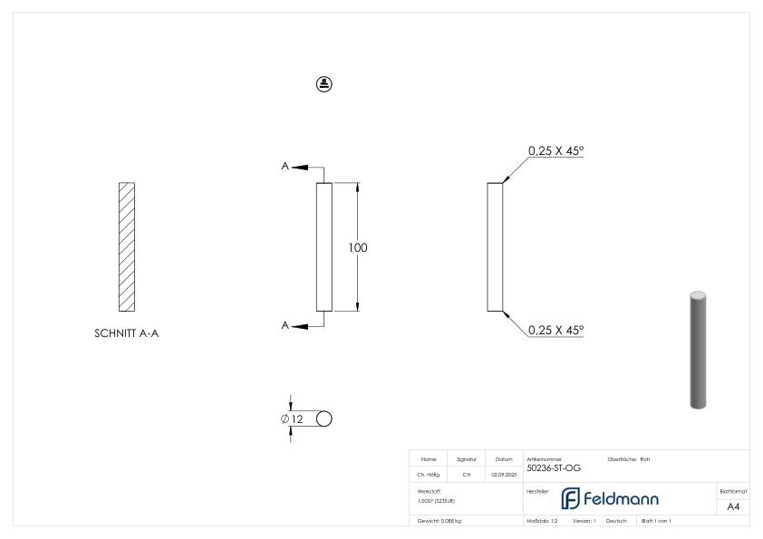 Stift Ø 12mm, Länge 100mm