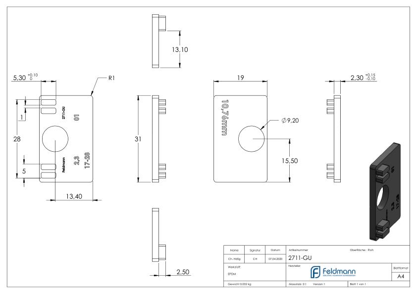 Gummi für Mod. 27, VSG-Glas 10,76mm Gummi für Mod. 27, VSG-Glas 10,76mm