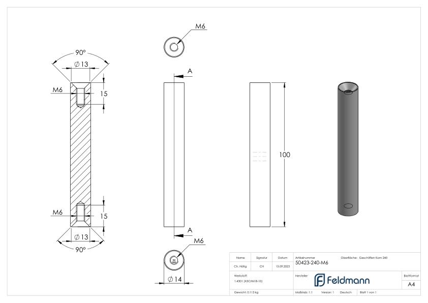 Stift Ø 14mm, L: 100mm, V2A