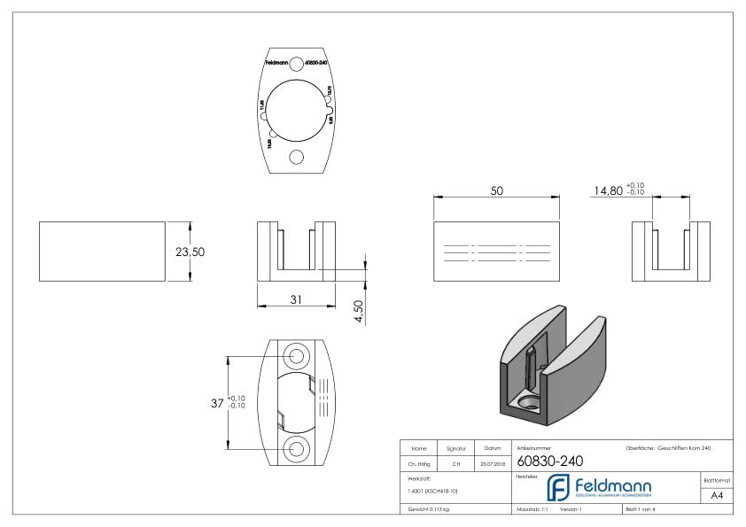 Bodenführung für Glasschiebetür, V2A