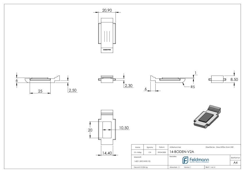 Sicherungsplatte für Mod. 14 , V2A Sicherungsplatte für Mod. 14 , V2A