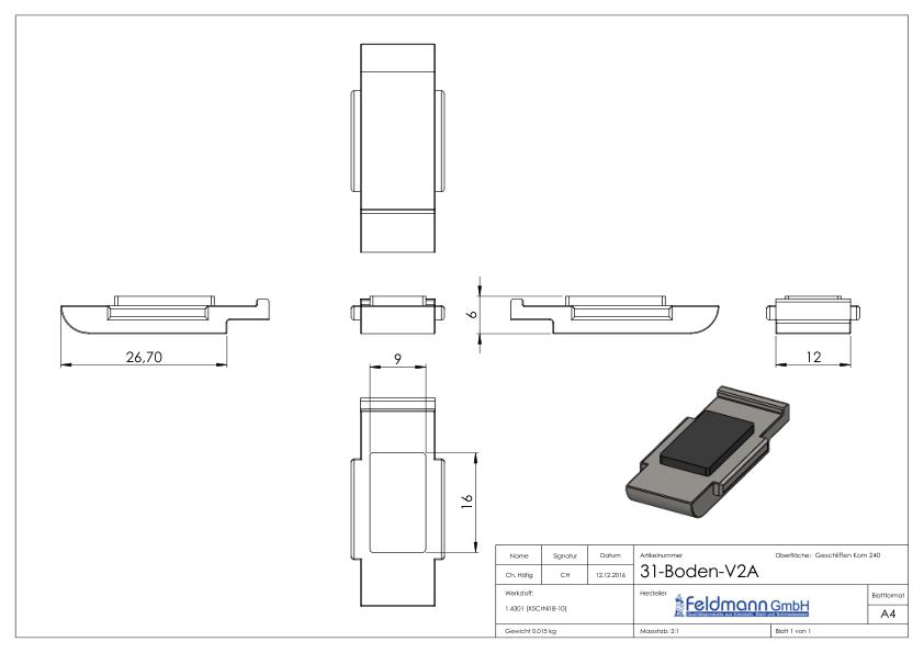 Sicherungsplatte für Mod. 31 , V2A Sicherungsplatte für Mod. 31 , V2A