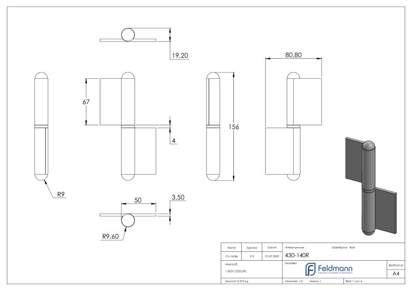 Anschweißband mit festem Zapfen, rechte Ausführung