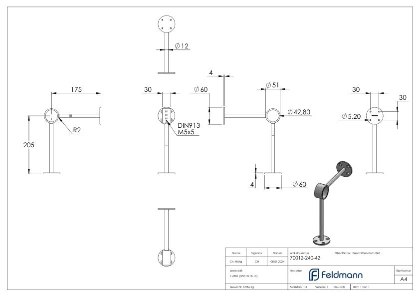 Fußlaufstütze, für Rohr 42,4mm, V2A Fußlaufstütze, für Rohr 42,4mm, V2A
