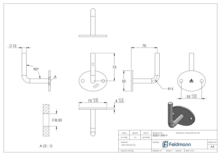 Handlaufhalter zum Anschweißen (Ronde und Bügel verschweißt), V2A