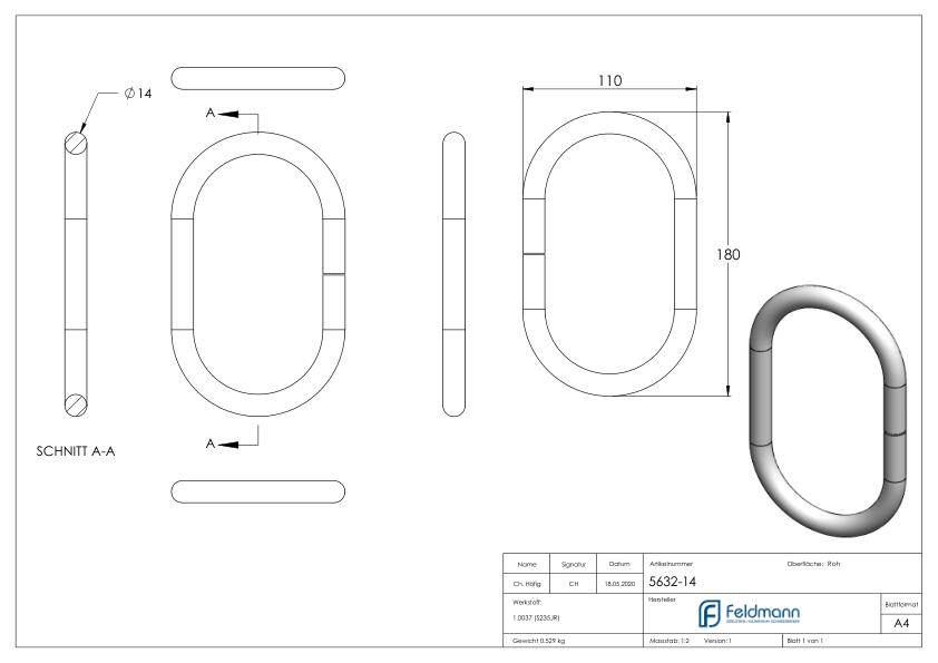 Ring 14mm, oval, 180x110mm