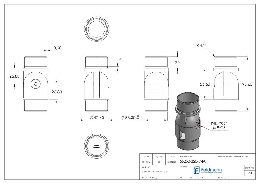 Gelenkstück, für Rohr 42,4x2,0mm, V4A