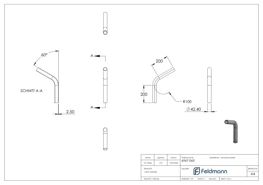 Stahl-Rohr-Bogen 60°, 42,4x2,5mm