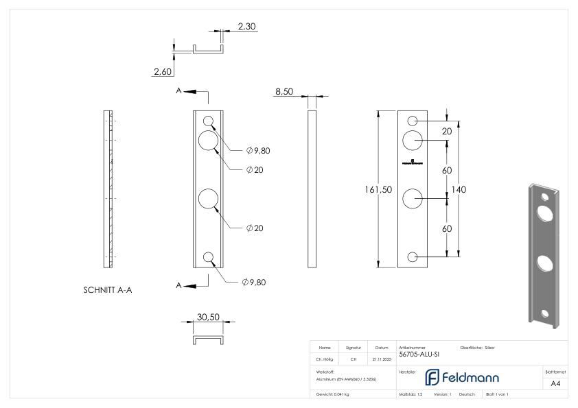 Adapter für Gittertorschlösser GTS2, für Rundrohre Ø 33 - 60mm, silber
