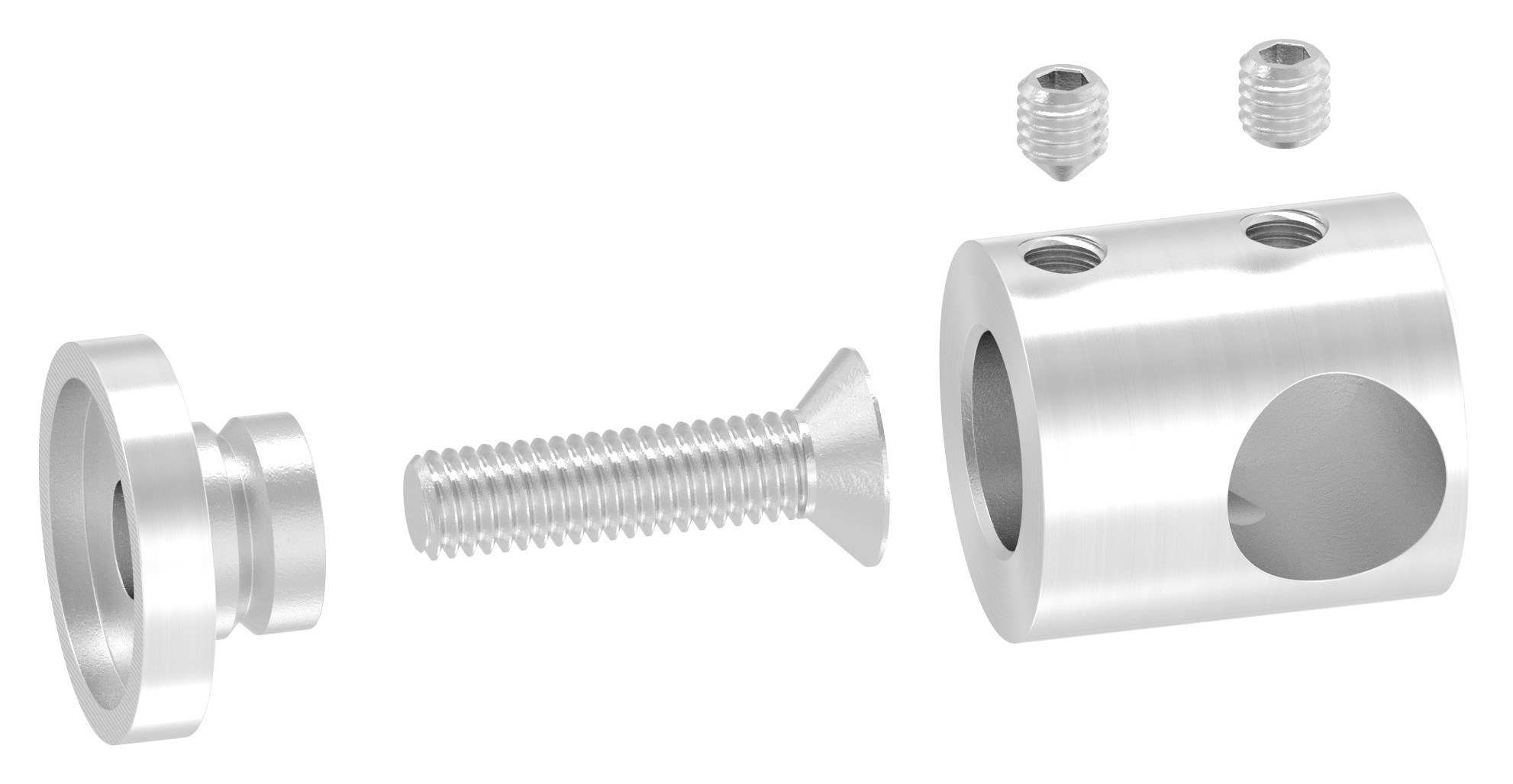 Querstabhalter für geraden Anschluss, Sackloch rechts 12,2mm, V2A