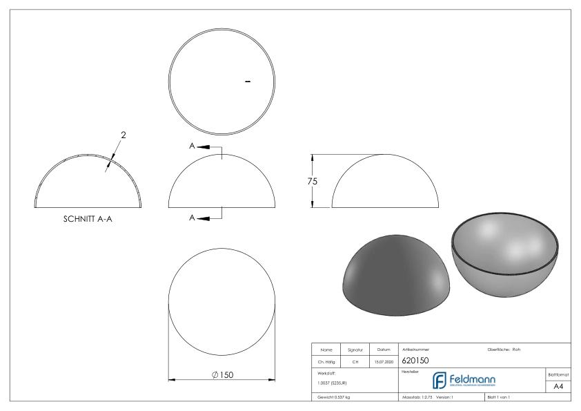 Halbhohlkugel Ø 150mm