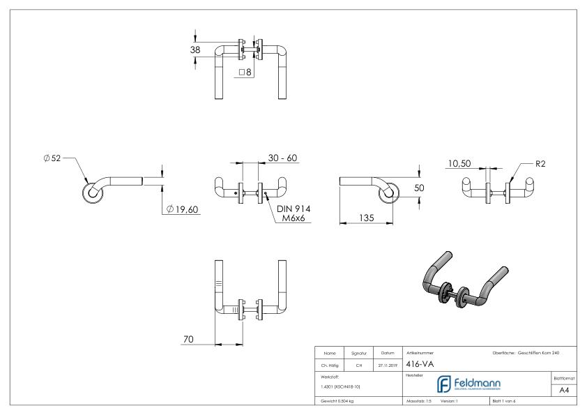 Türdrücker-Paar, drehbar, V2A