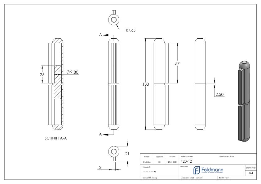 Anschweißband mit festem Zapfen