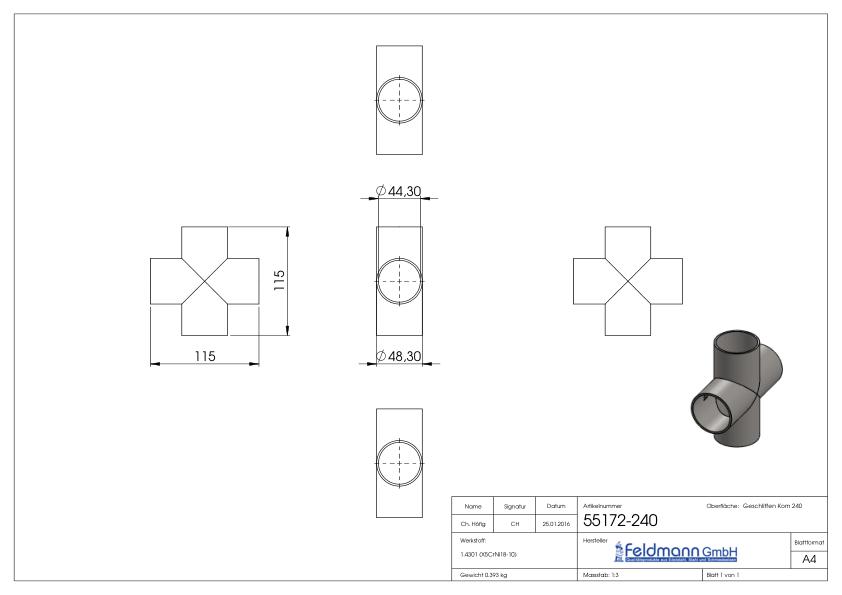 Kreuzstück, 48,3x2,0mm, V2A