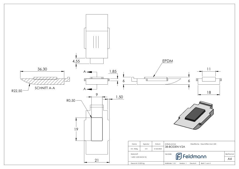 Sicherungsplatte für Mod. 38 , V2A Sicherungsplatte für Mod. 38 , V2A