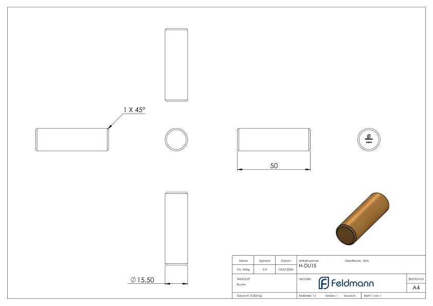 Holzdübel Ø 15 x 50mm