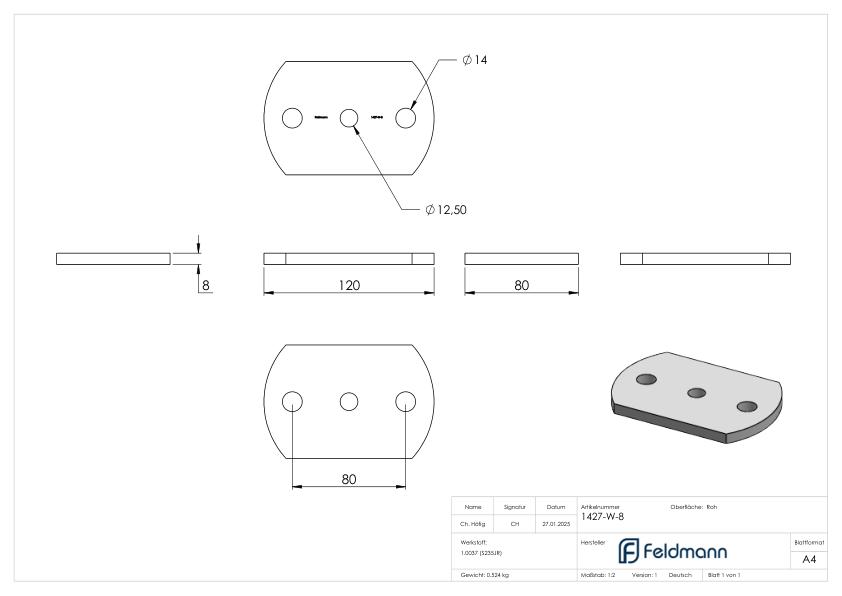 Ankerplatte 120x80x8mm