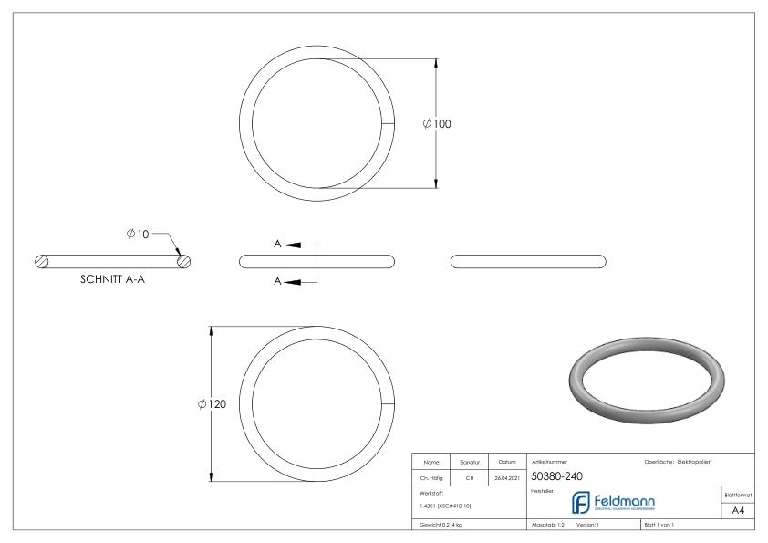 Ring, AußenØ: 120mm, V2A
