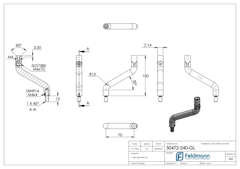 Bügel Ø 14mm, 2x 30° gebogen, V2A