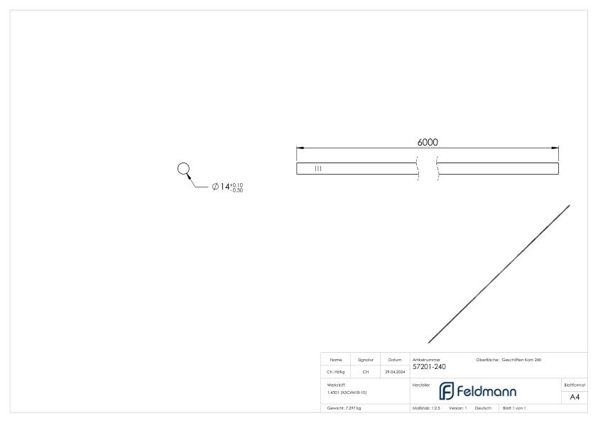 Rundmaterial, 14mm, L: 6000mm, V2A