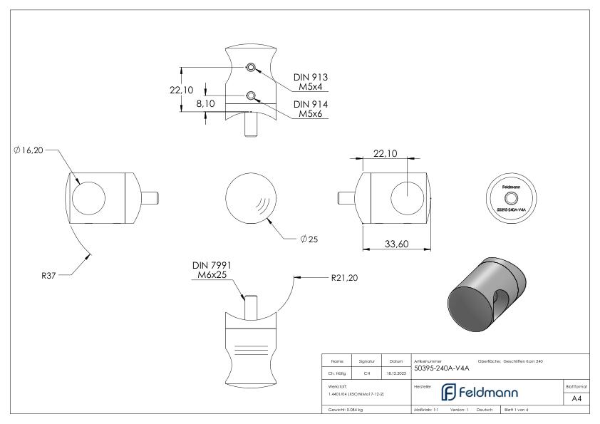 Querstabhalter für 42,4mm Rohr, 16,2mm Bohrung, V4A