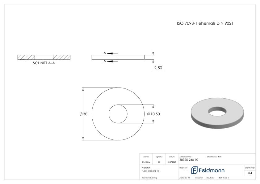 Beilagscheibe groß für M10 Schrauben, ISO 7093-1, V2A