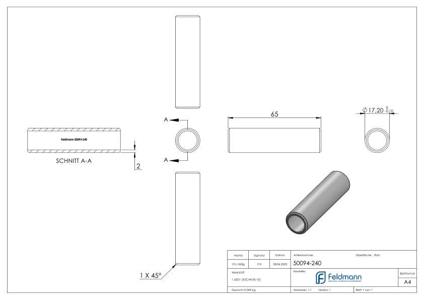 Verbindungsstück für Rohr 21,3 x 2,0mm