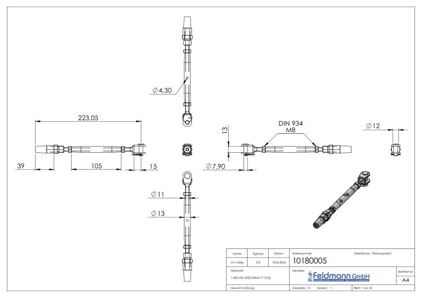 Wantenspanner Gabel zur Selbstmont. Seil 5mm, V4A