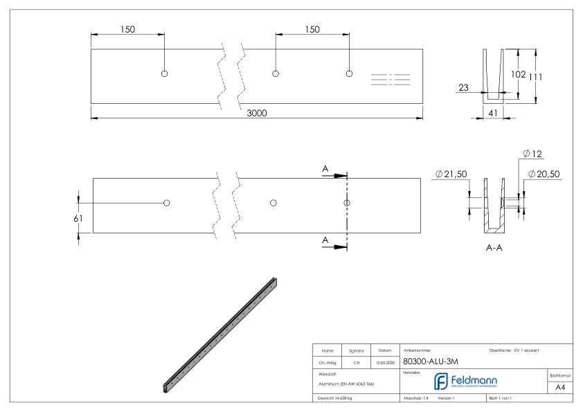Alu-Profil ELEGANZA LIGHT, seitliche Montage, L: 3000mm Alu-Profil ELEGANZA LIGHT, seitliche Montage, L: 3000mm