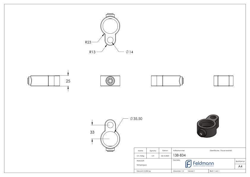 Stellringauge, für Rohr Ø 33,7mm
Bohrung 14mm