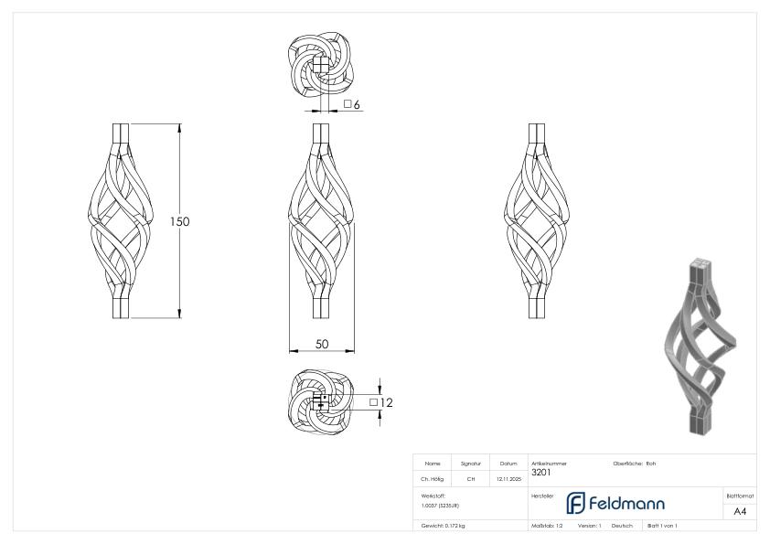 Zirbel 4x6x6mm, 150x50mm