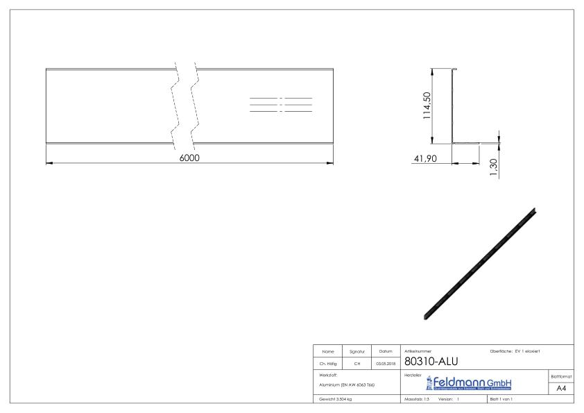 Abdeckung für Alu-Profil 80300-ALU, L: 6000mm