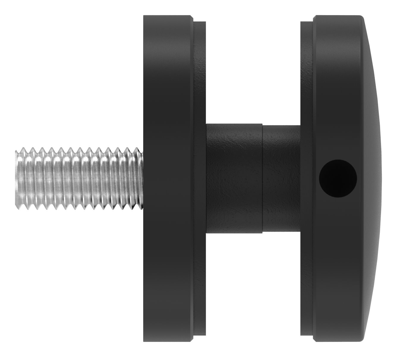 Glaspunkthalter 52mm, Anschluss: flach, V2A, pulverbeschichtet RAL 9005 schwarz matt