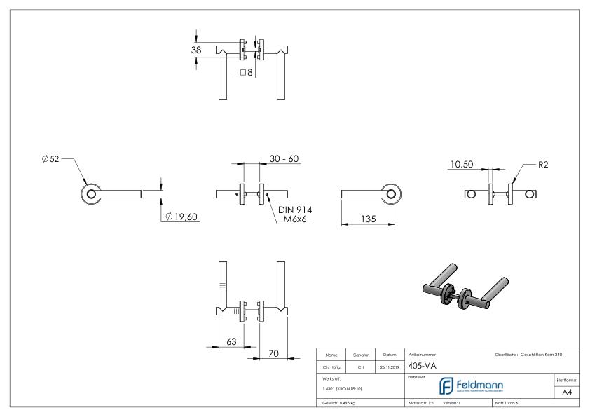 Türdrücker-Paar, drehbar, V2A