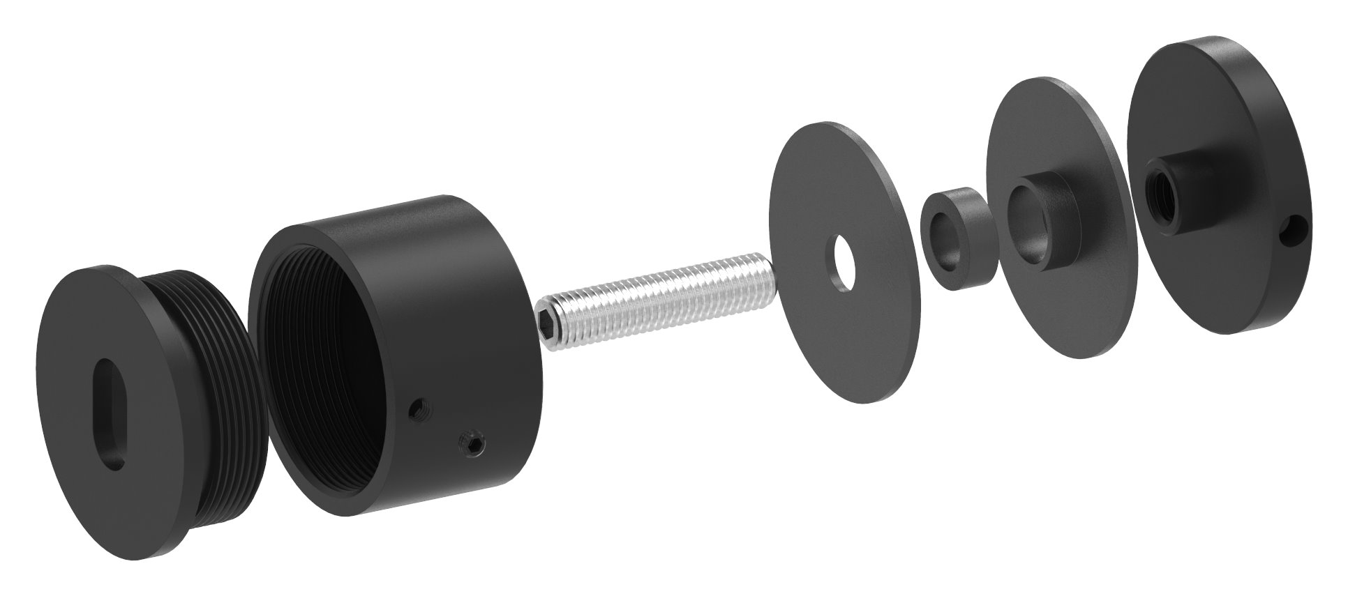 Glaspunkthalter 52mm, flach, verstellbar, V2A, pulverbeschichtet in RAL 9005 schwarz matt