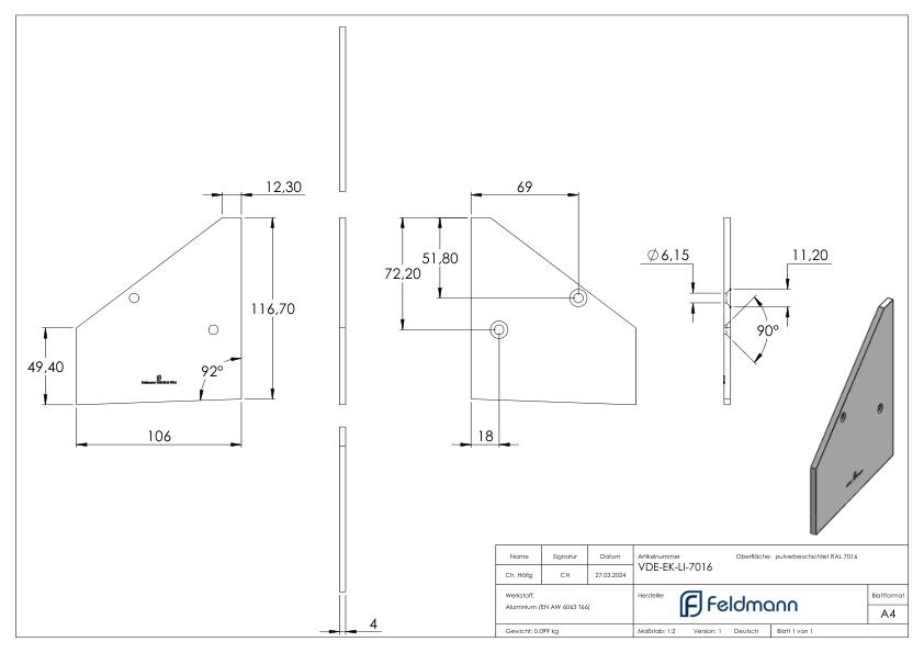 Endkappe links für eleganza canopy, RAL 7016 Endkappe links für eleganza canopy, RAL 7016