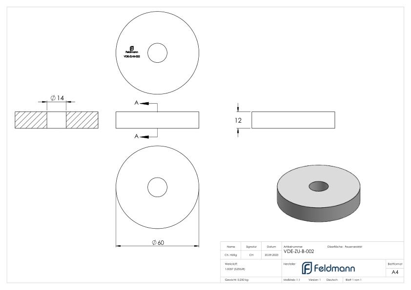 Lastverteilungsplatte rund, Ø60x12mm, Stahl feuerverzinkt