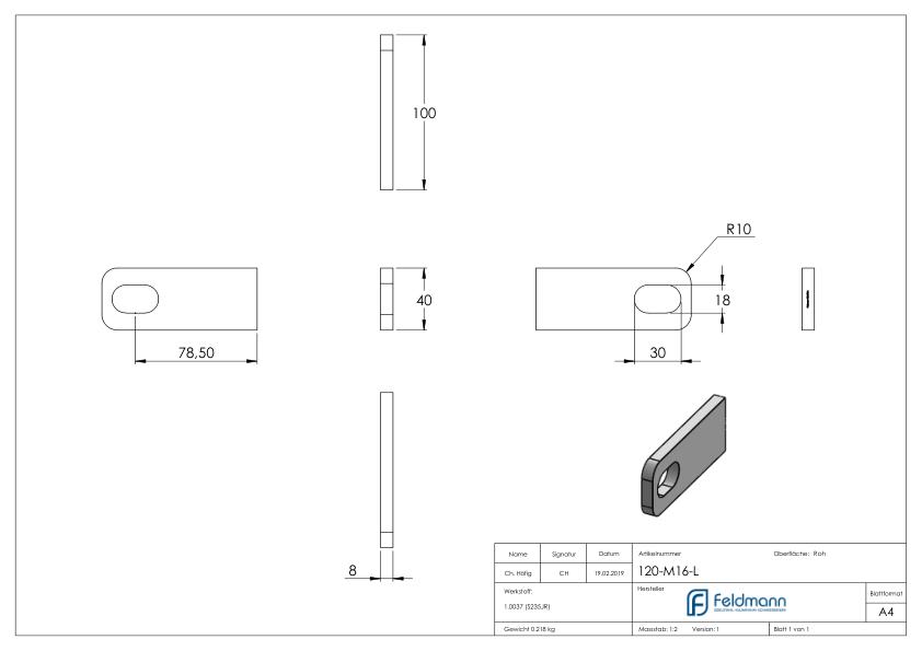 Anschweißlasche für Torband M16