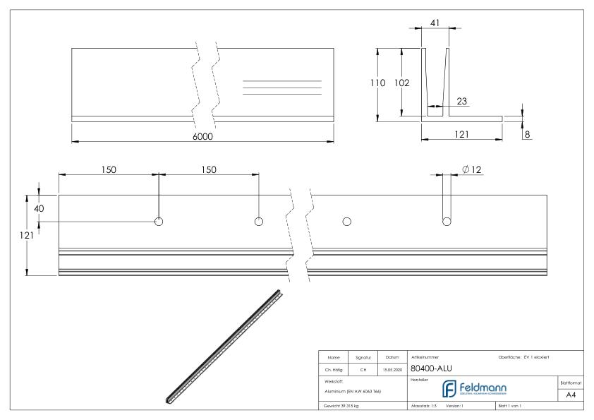 Alu-Profil ELEGANZA LIGHT aufgesetzte Montage, L: 6000mm Alu-Profil ELEGANZA LIGHT aufgesetzte Montage, L: 6000mm