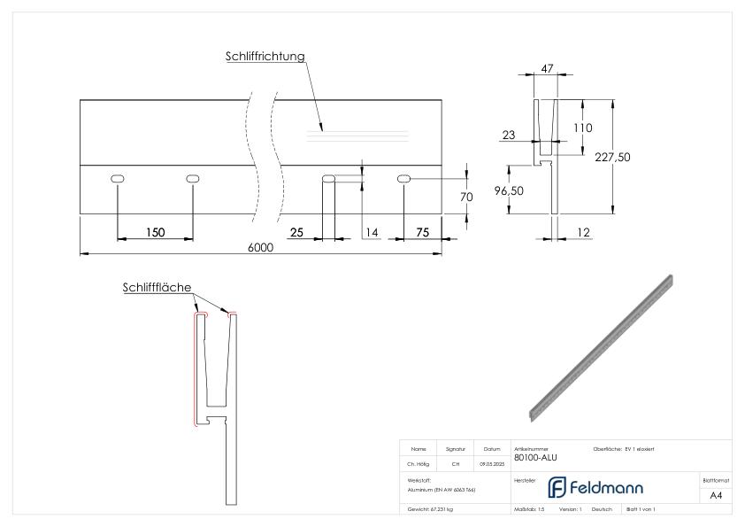 Alu-Profil ELEGANZA STRONG, seitliche Montage, L: 6000mm Alu-Profil ELEGANZA STRONG, seitliche Montage, L: 6000mm
