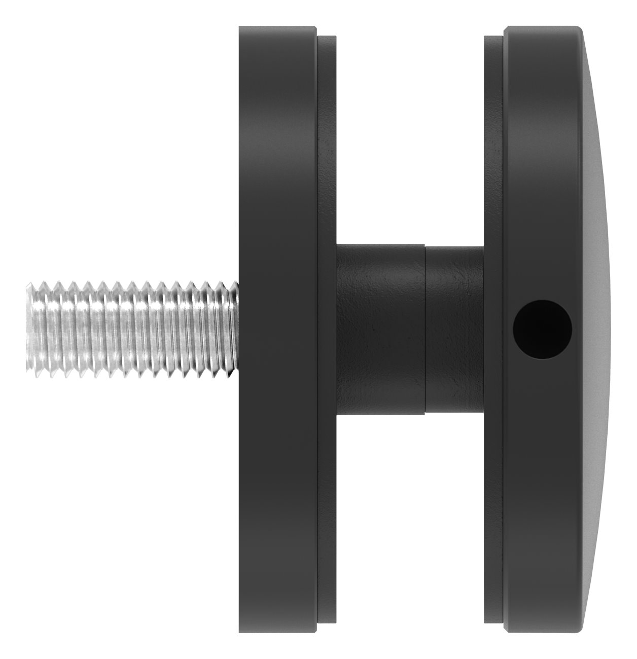 Glaspunkthalter 62mm, Anschluss: flach, V2A, pulverbeschichtet in RAL 9005 schwarz matt